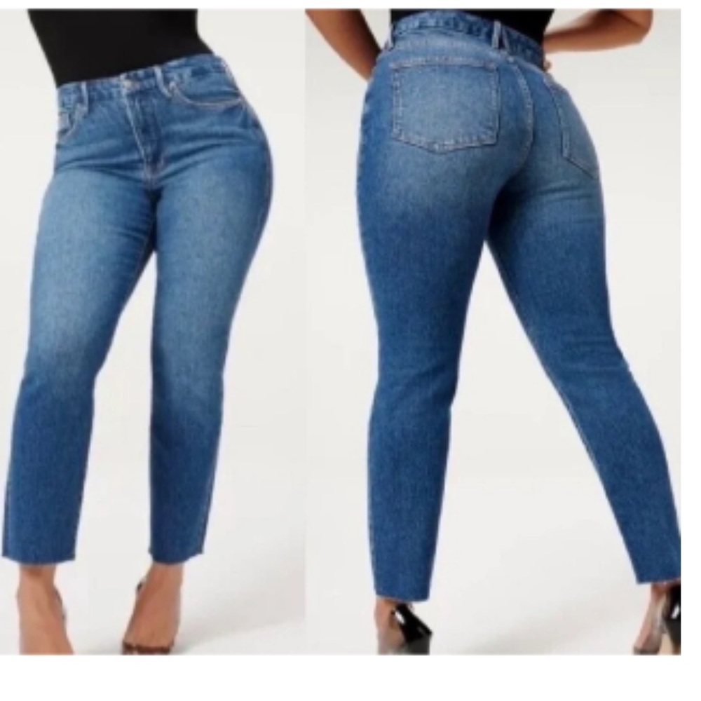 Good American Good Classic Raw Hem High Rise Jeans Blue Size 10 NWT